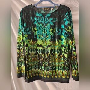 Bob Mackie Green and Blue Patterned Sweatshirt‎